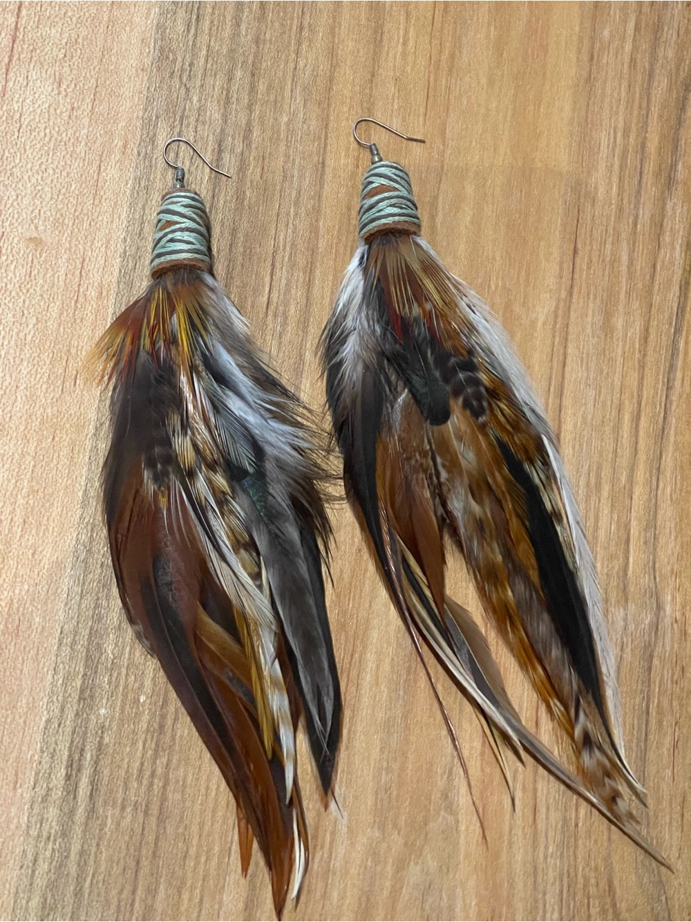 Boho Feather Dangle Earrings in Brown & Black - Picture 2 of 3